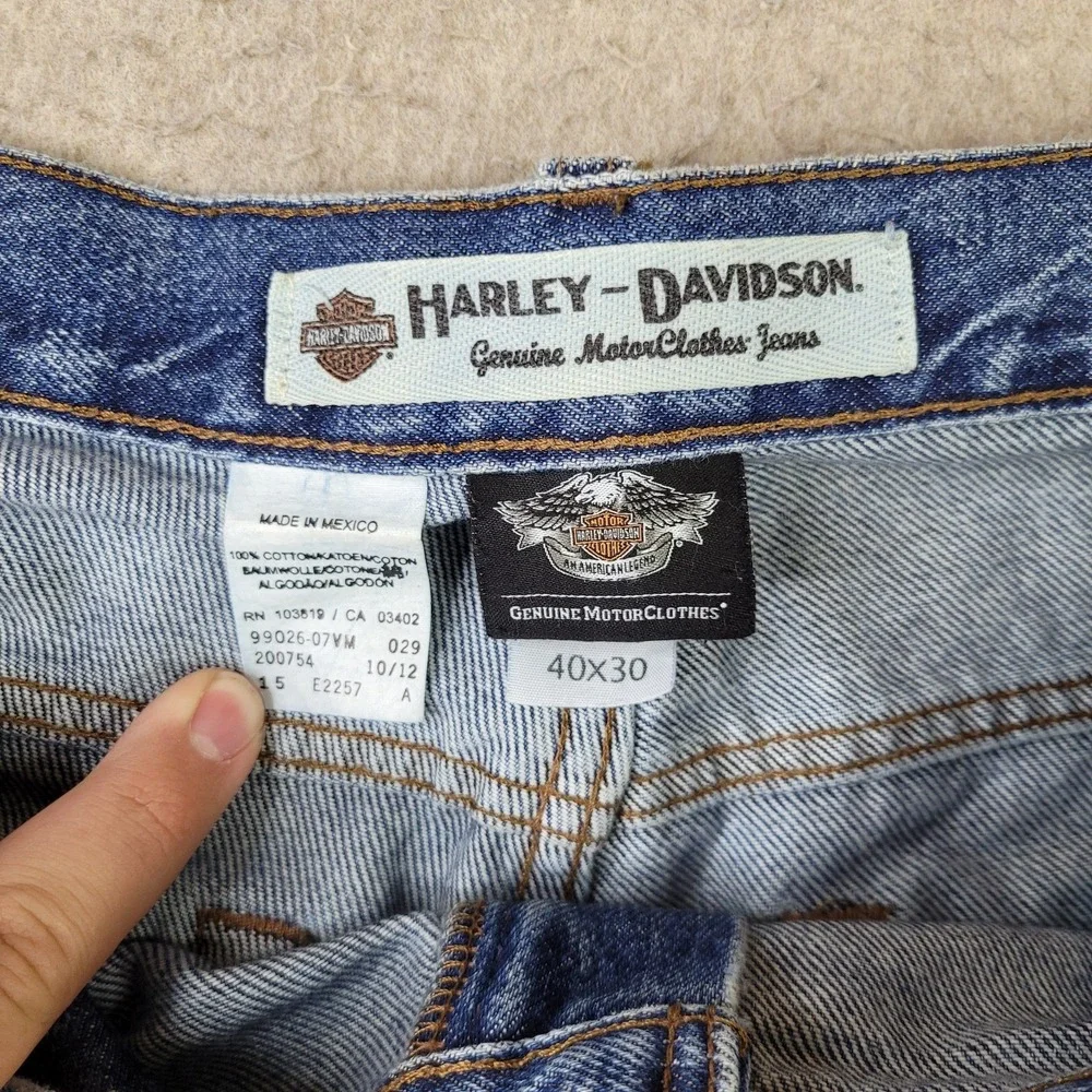 Harley Davidson Jeans Mens 40x30 Blue Denim Relaxed Fit Biker Denim Rider